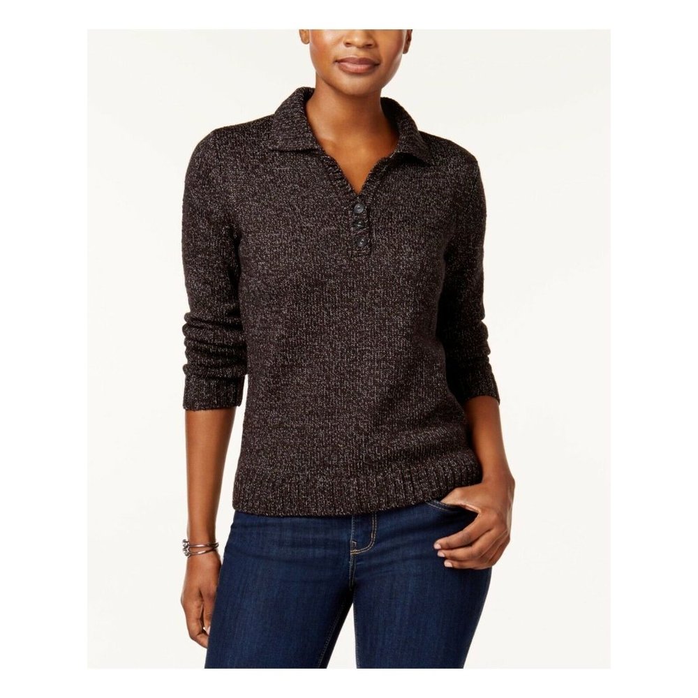 KAREN SCOTT Heather Long Sleeve Collared Sweater